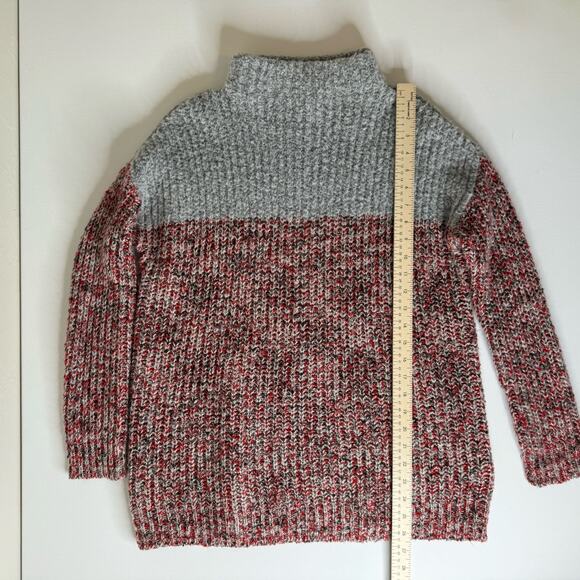 Topshop Womens Textured Knit Colorblock Grey Red Mock Neck Pullover Sweater Sz 8 - Picture 9 of 10